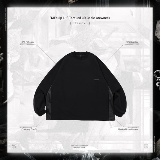 【GOOPiMADE x master-piece 】“MEquip-L1” Torqued 3D Cable LS Crewneck BLACK