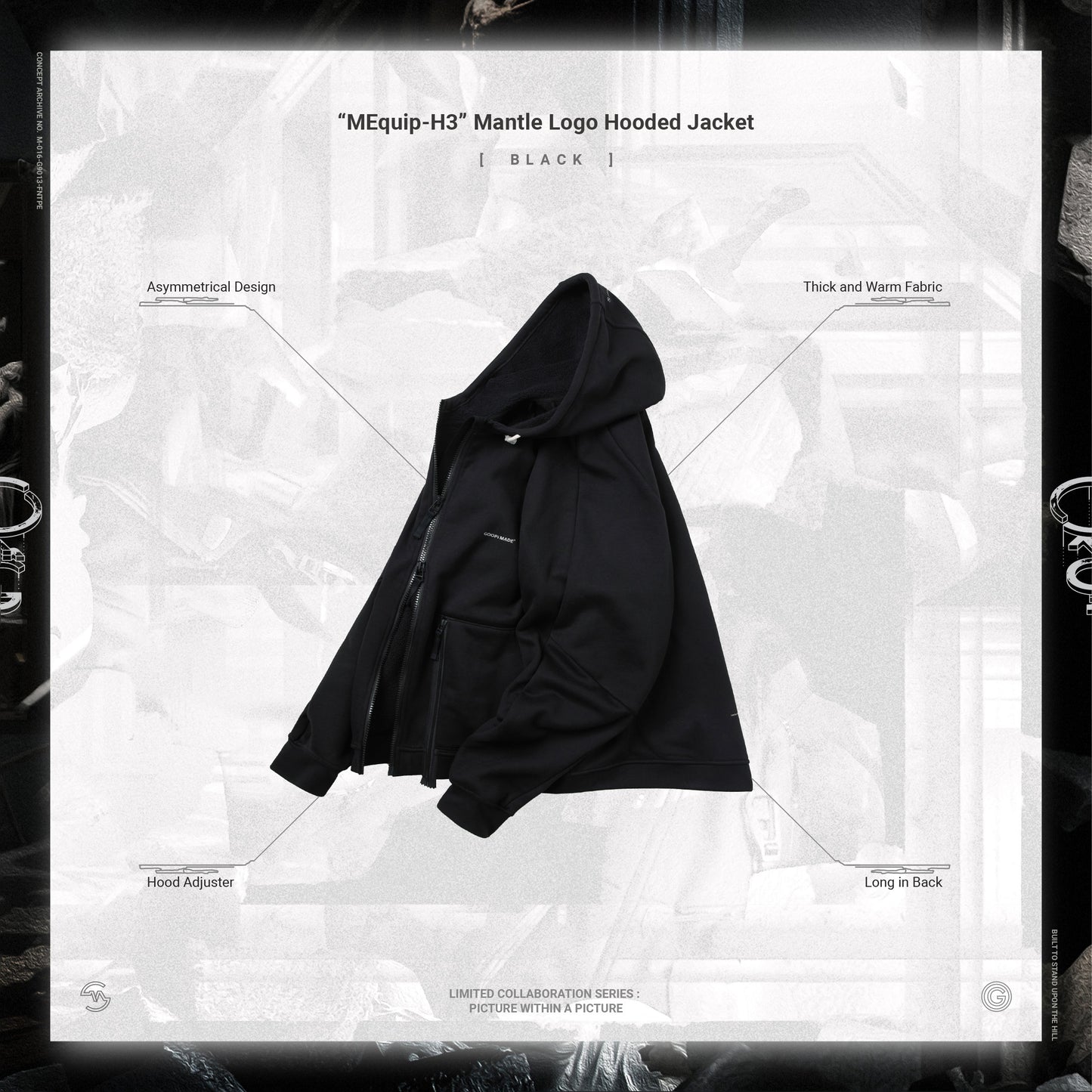 【GOOPiMADE x master-piece 】 “MEquip-H3“ Mantle Logo Hooded Sweat Jacket BLACK