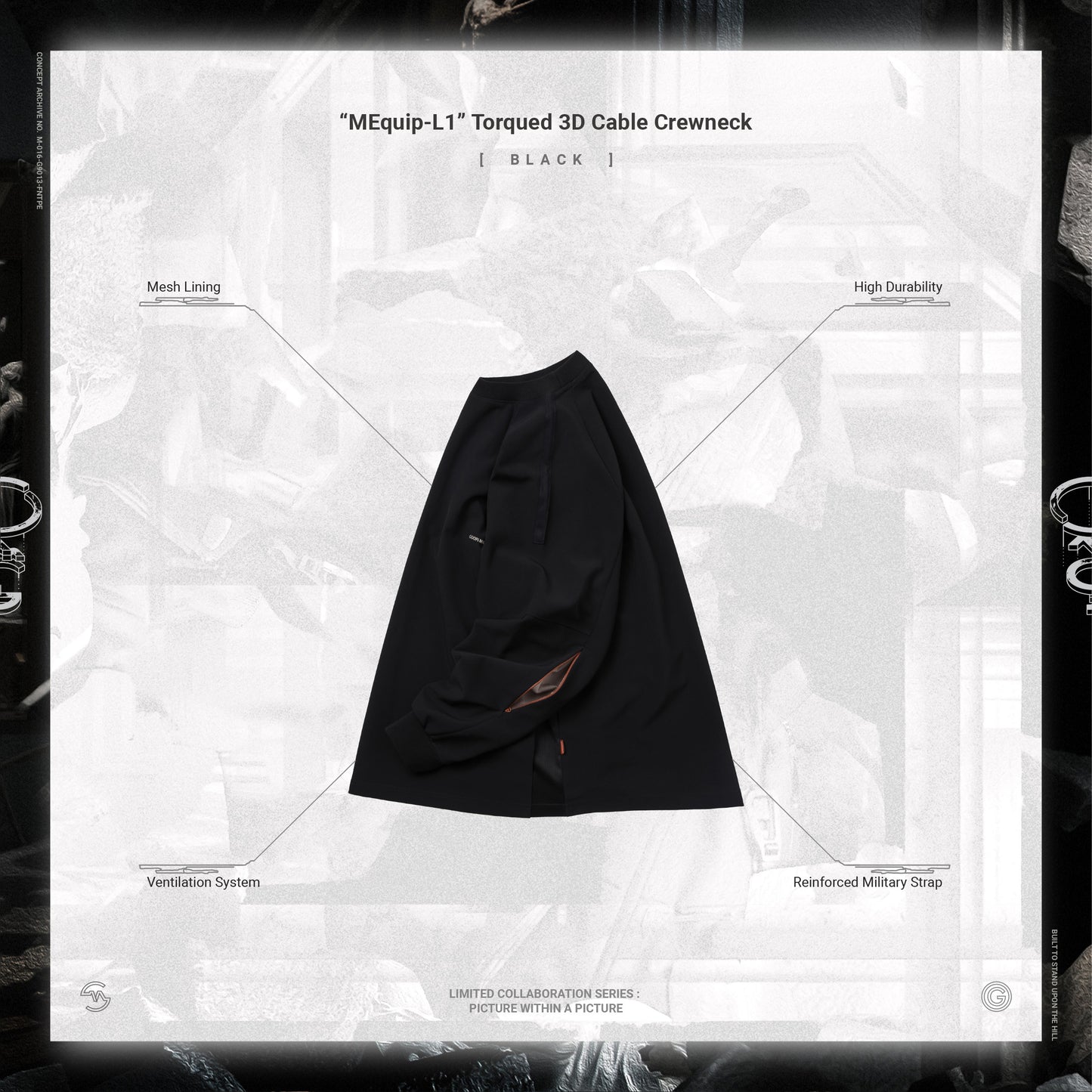 【GOOPiMADE x master-piece 】“MEquip-L1” Torqued 3D Cable LS Crewneck BLACK