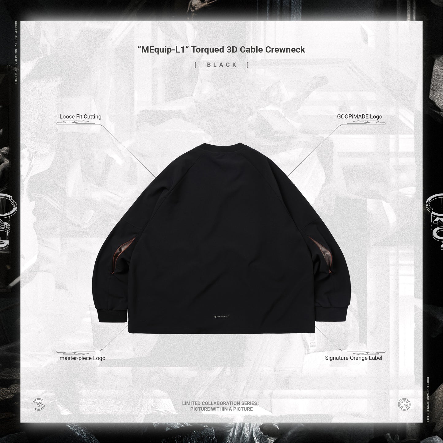 【GOOPiMADE x master-piece 】“MEquip-L1” Torqued 3D Cable LS Crewneck BLACK