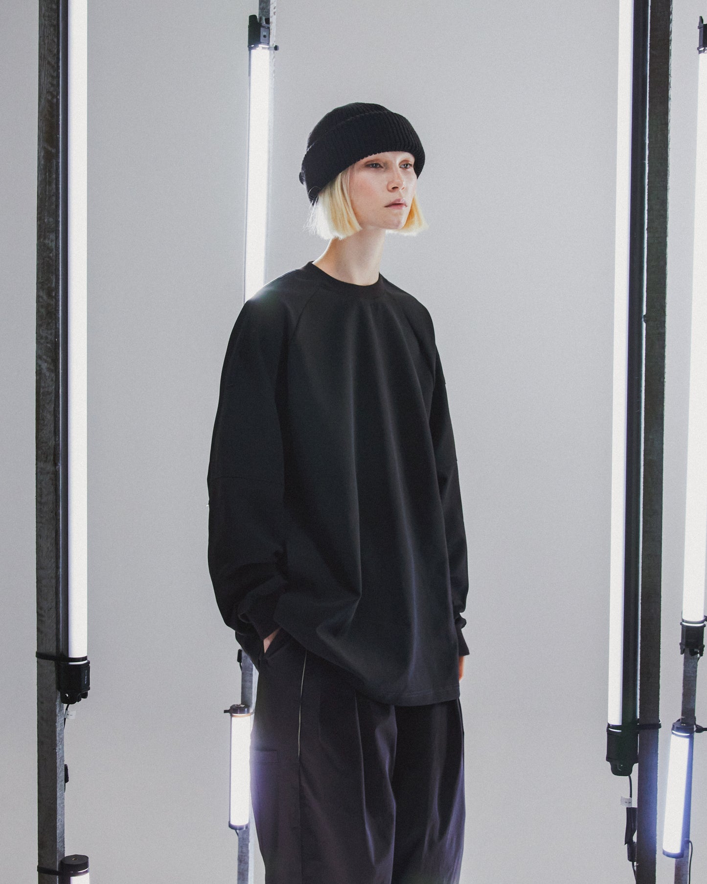 【GOOPiMADE x master-piece 】“MEquip-L1” Torqued 3D Cable LS Crewneck BLACK