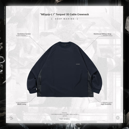 【GOOPiMADE x master-piece 】“MEquip-L1” Torqued 3D Cable LS Crewneck MARINE