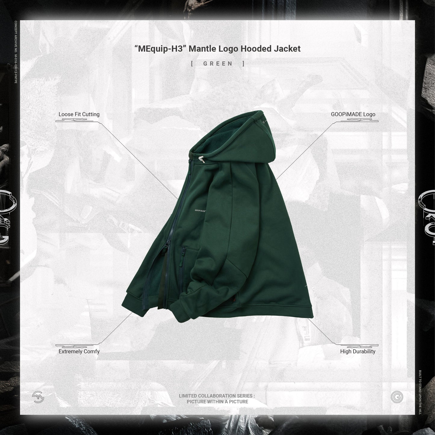 【GOOPiMADE x master-piece 】 “MEquip-H3“ Mantle Logo Hooded Sweat Jacket GREEN