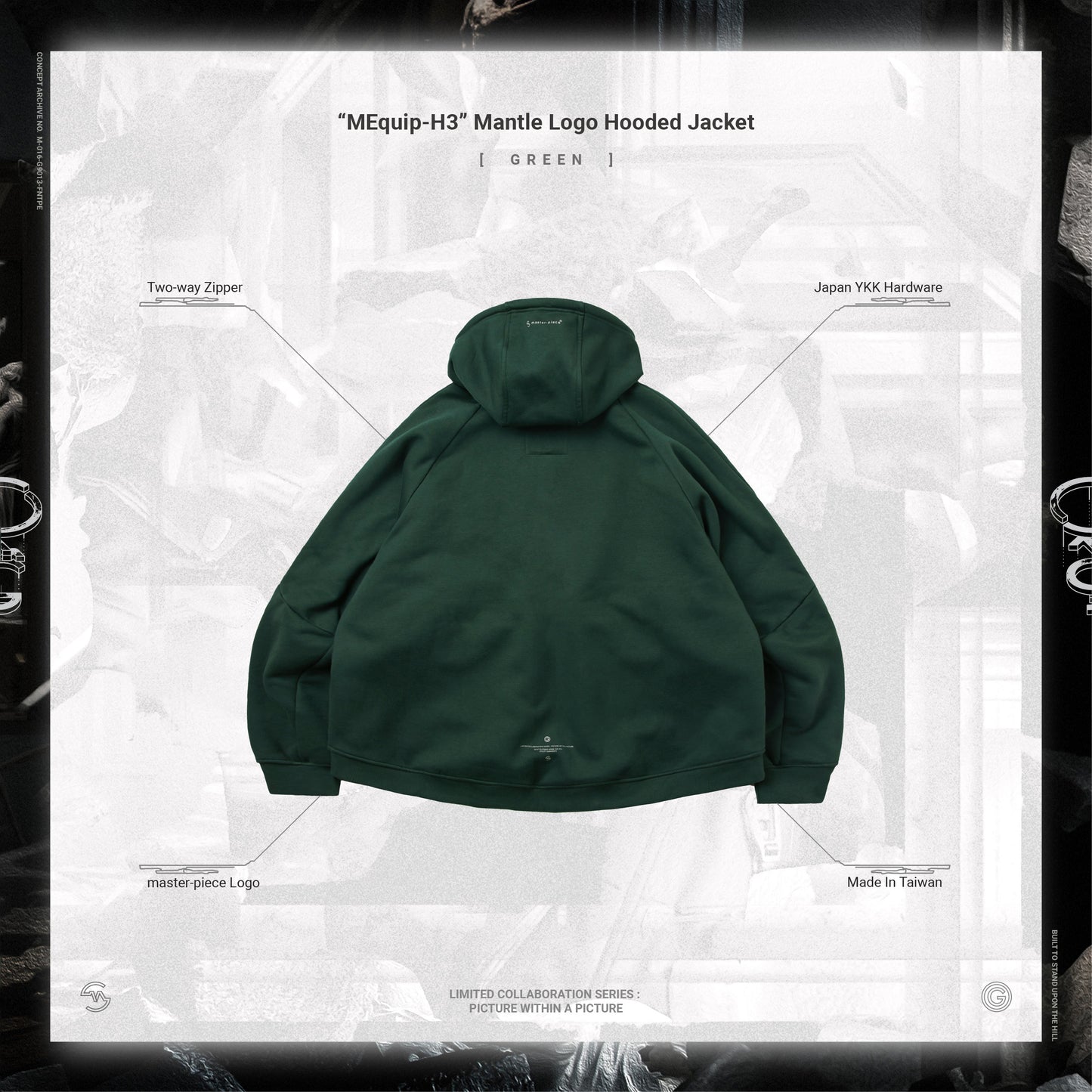 【GOOPiMADE x master-piece 】 “MEquip-H3“ Mantle Logo Hooded Sweat Jacket GREEN