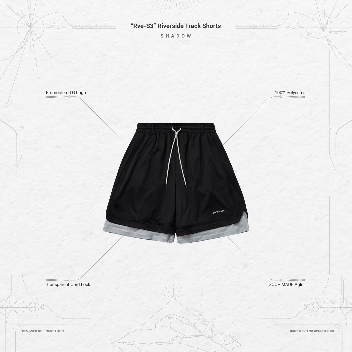 【GOOPiMADE】“Rve-S3 “ Riverside Track Shorts SHADOW