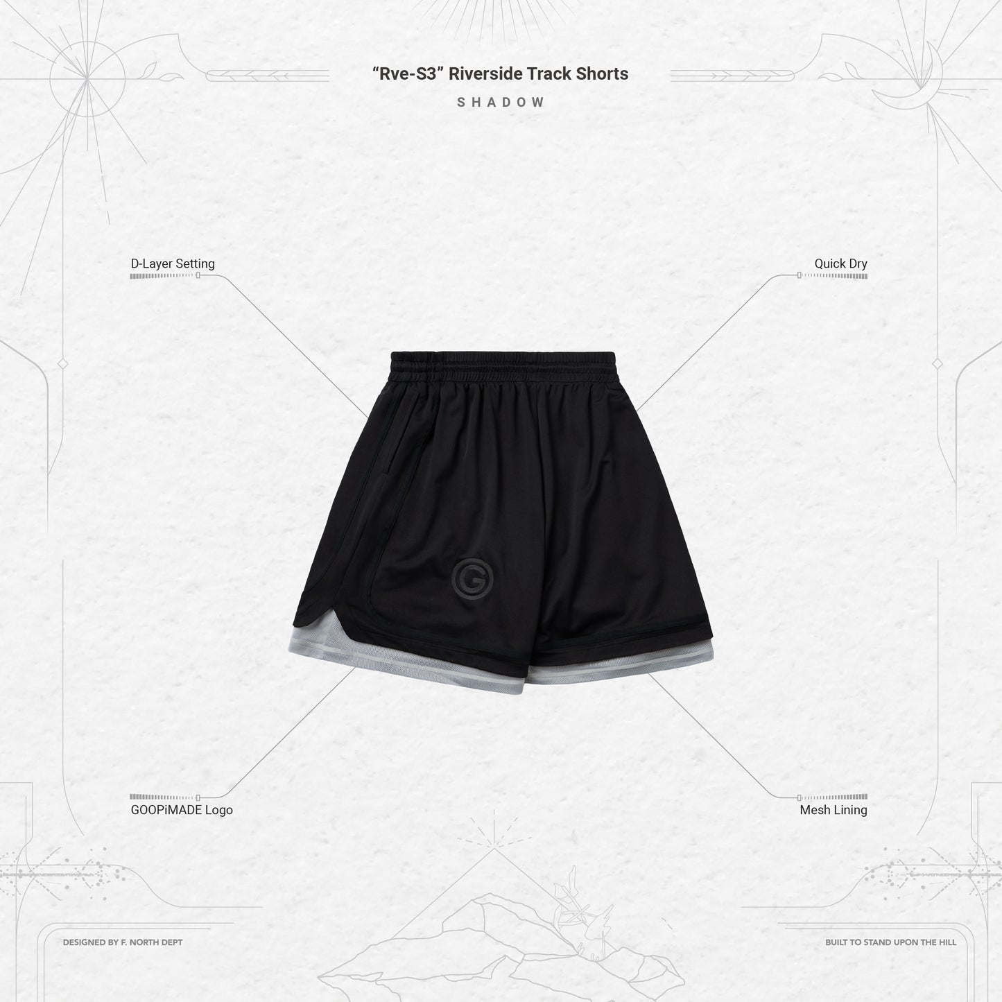 【GOOPiMADE】“Rve-S3 “ Riverside Track Shorts SHADOW