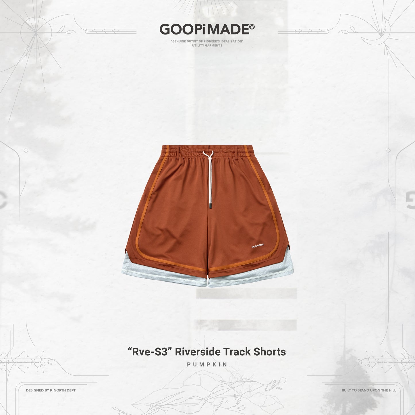 【GOOPiMADE】“Rve-S3 “ Riverside Track Shorts PUMPKIN