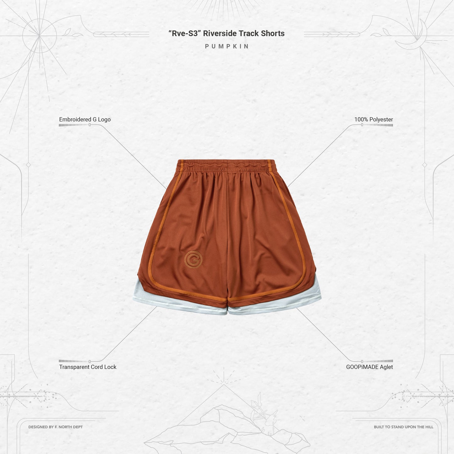 【GOOPiMADE】“Rve-S3 “ Riverside Track Shorts PUMPKIN