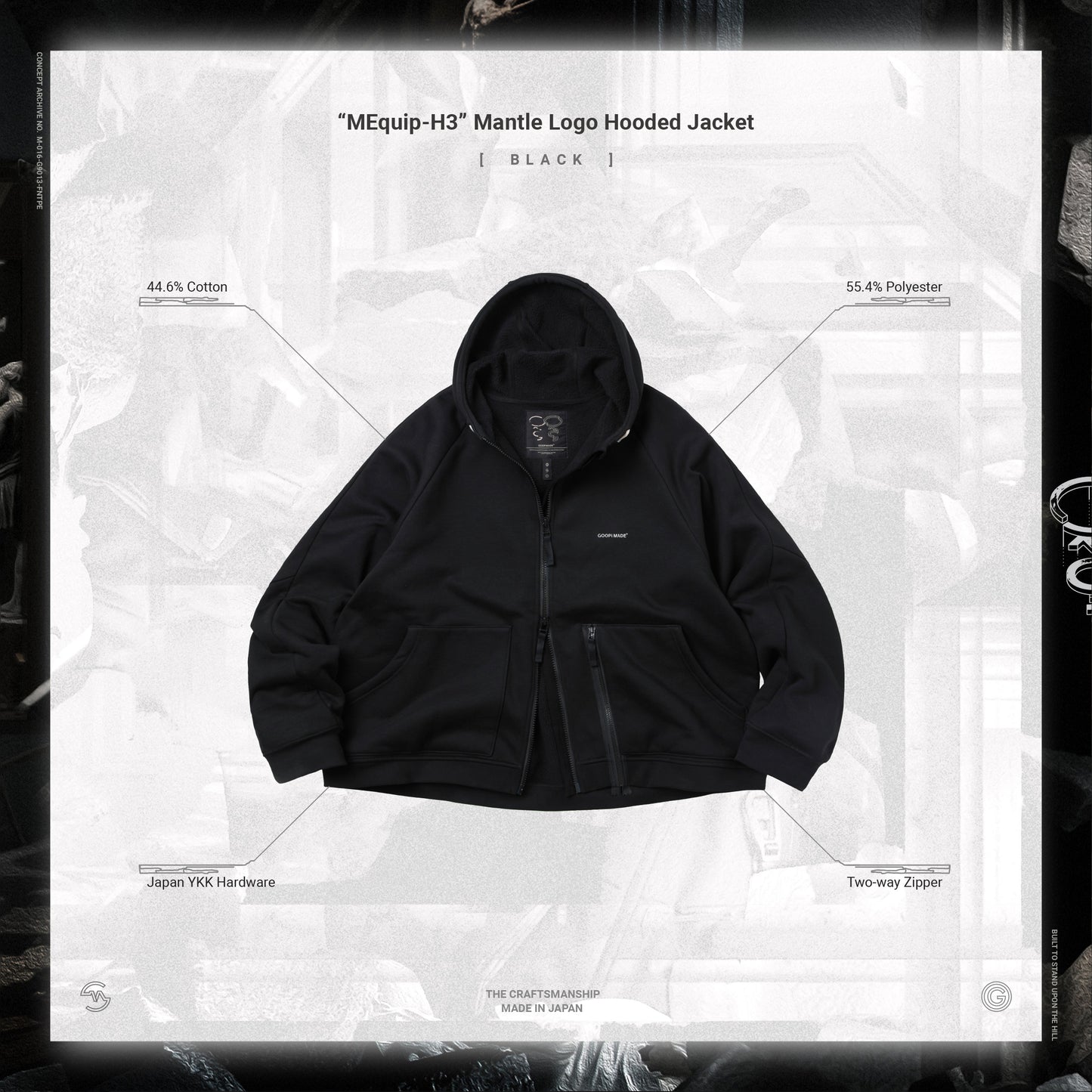 【GOOPiMADE x master-piece 】 “MEquip-H3“ Mantle Logo Hooded Sweat Jacket BLACK