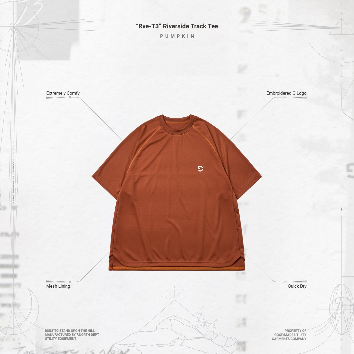 【GOOPiMADE】“Rve-T3 “ Riverside Track Tee PUMPKIN