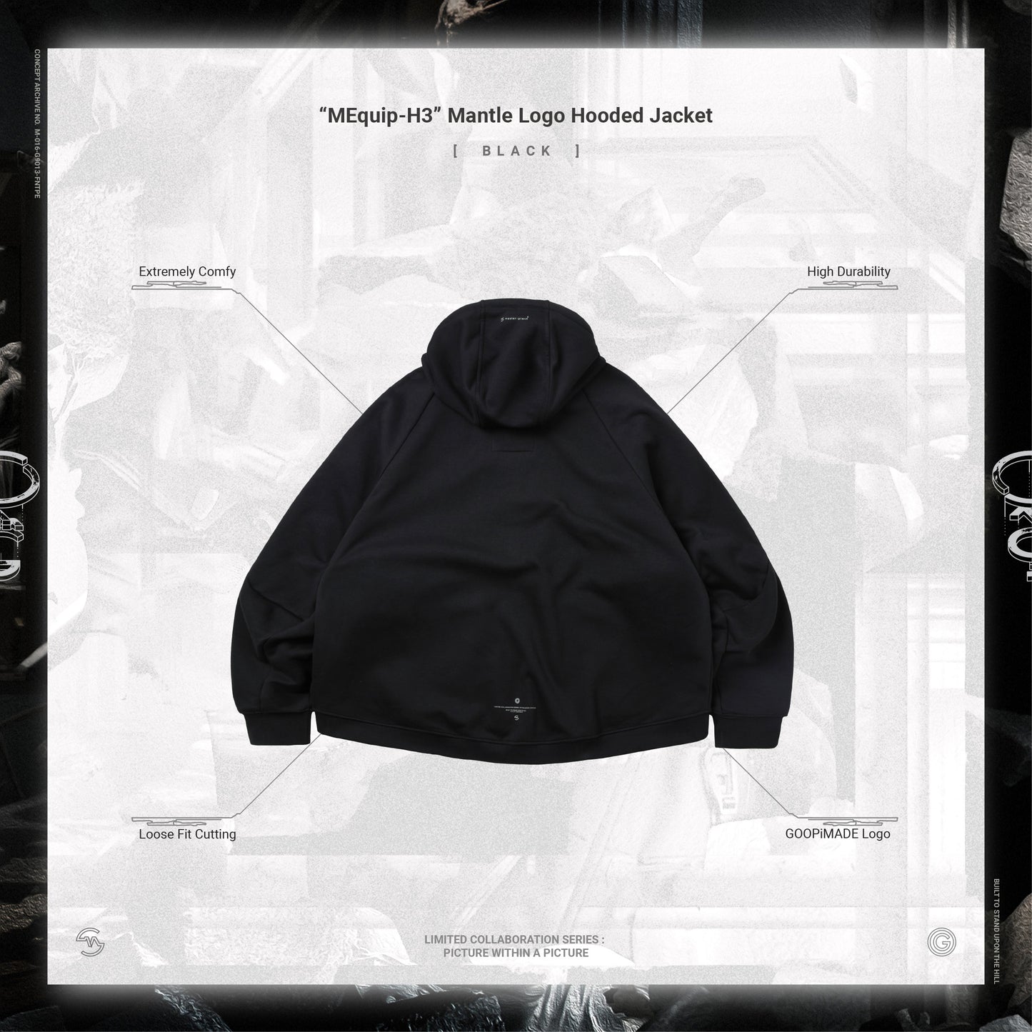 【GOOPiMADE x master-piece 】 “MEquip-H3“ Mantle Logo Hooded Sweat Jacket BLACK