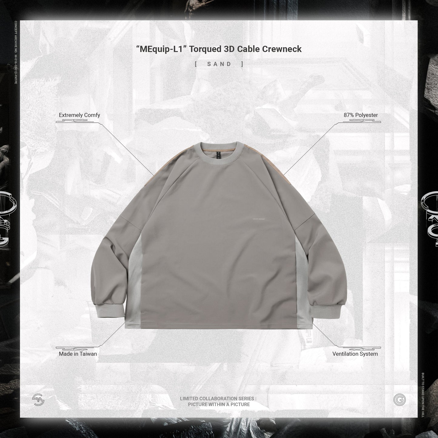 【GOOPiMADE x master-piece 】“MEquip-L1” Torqued 3D Cable LS Crewneck SAND