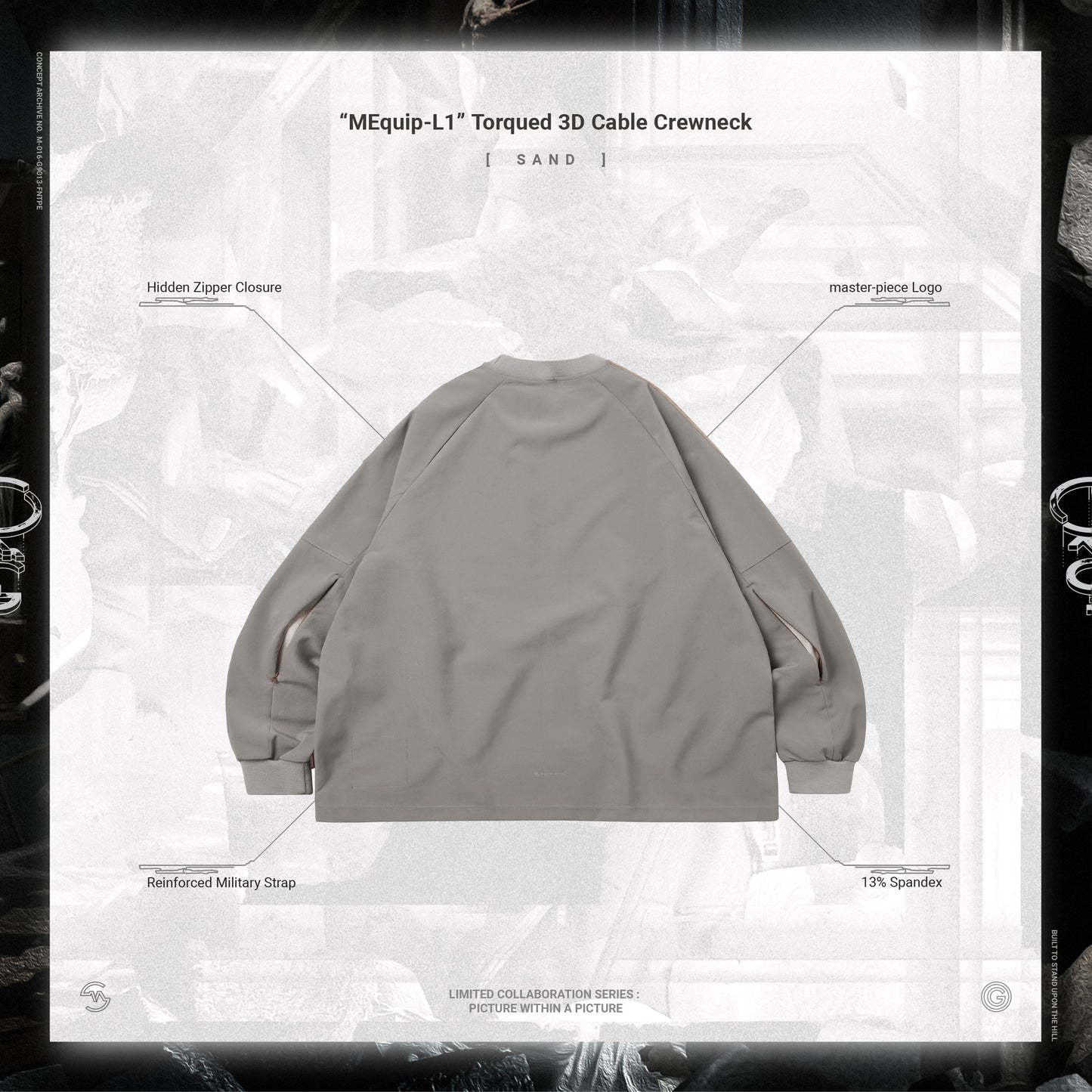 【GOOPiMADE x master-piece 】“MEquip-L1” Torqued 3D Cable LS Crewneck SAND