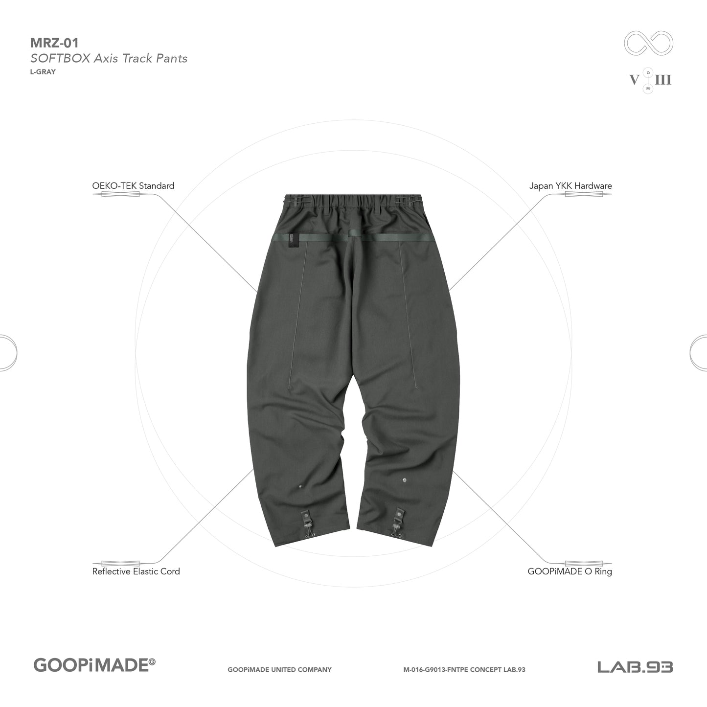 【GOOPiMADE】“MRZ-01” SOFTBOX Axis Track Pants L-Gray