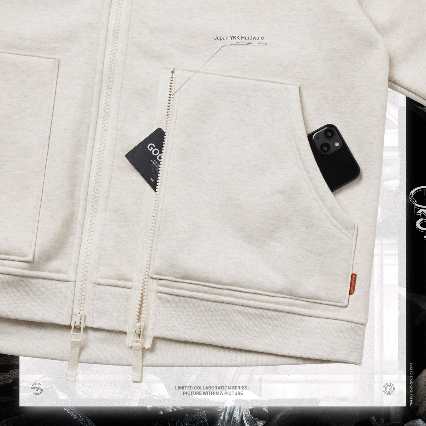 【GOOPiMADE x master-piece 】 “MEquip-H3“ Mantle Logo Hooded Sweat Jacket IVORY